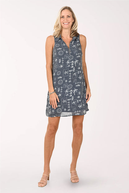 Lobster Print Zip Neck Sleeveless Dress