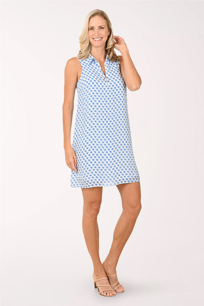 Blue Stars Zip Neck Sleeveless Dress