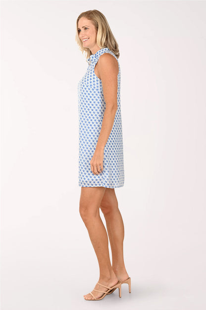 Blue Stars Zip Neck Sleeveless Dress