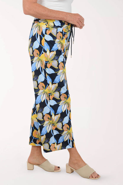 Navy Lilies Drawstring Palazzo Pant