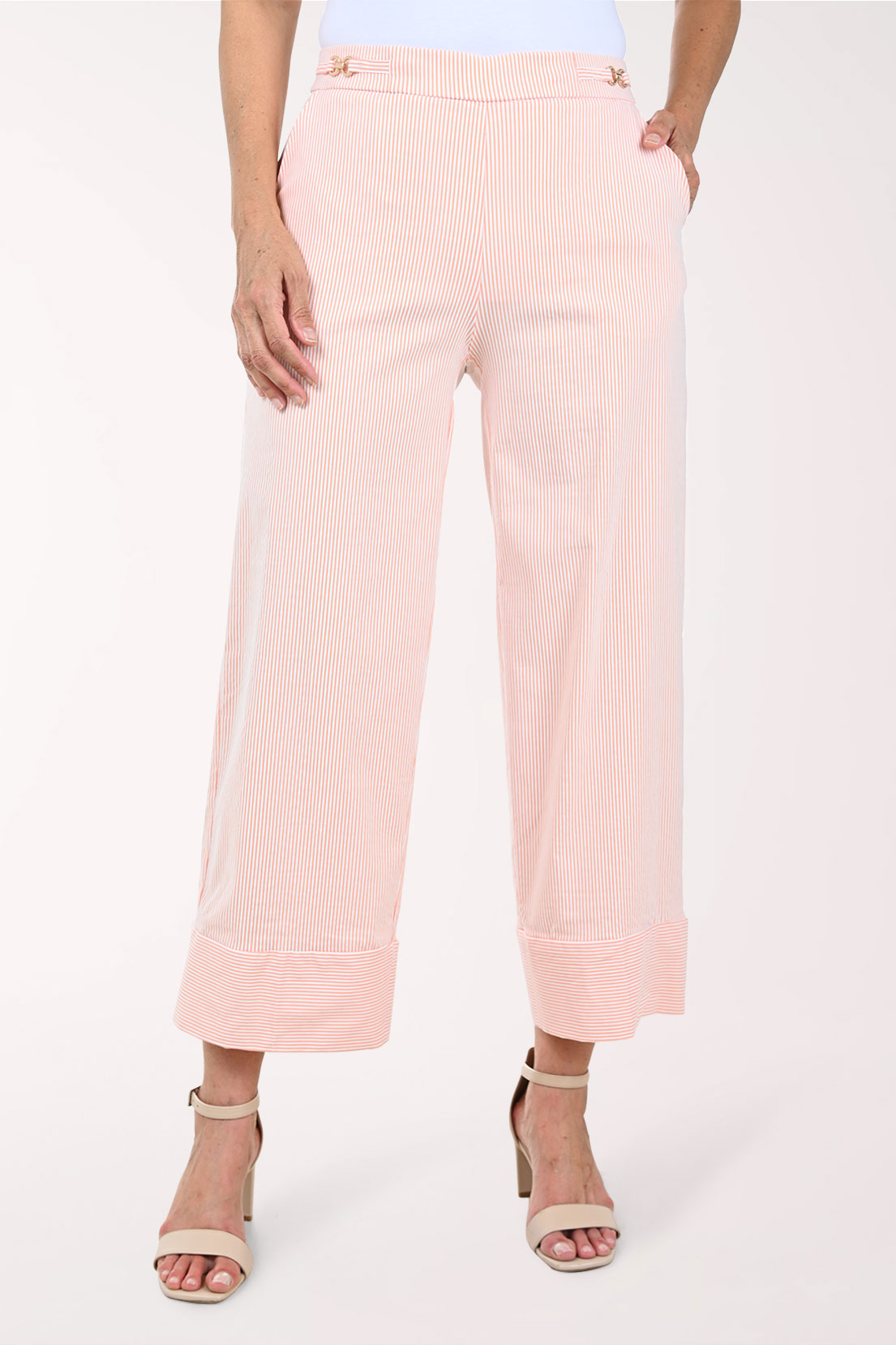 Metallic Link Waist Striped Pant