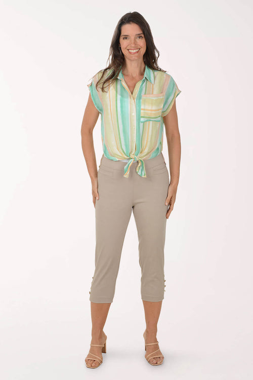 Shell Button Hem Capri Pant
