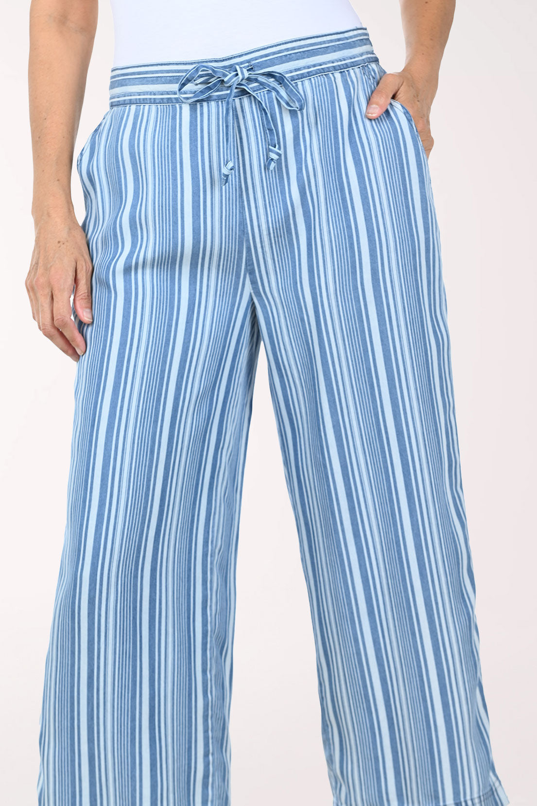 Striped Chambray Tencel Drawstring Pant