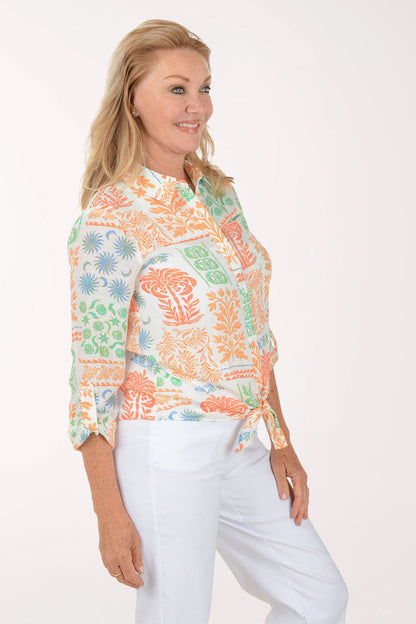 Summer Stamp Button-Front Shirt