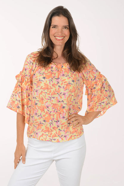 Lemon Petals Ruffled Bell Sleeve Blouse