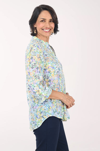 Wildflowers Pleated Roll Sleeve Blouse