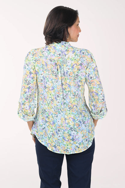 Wildflowers Pleated Roll Sleeve Blouse