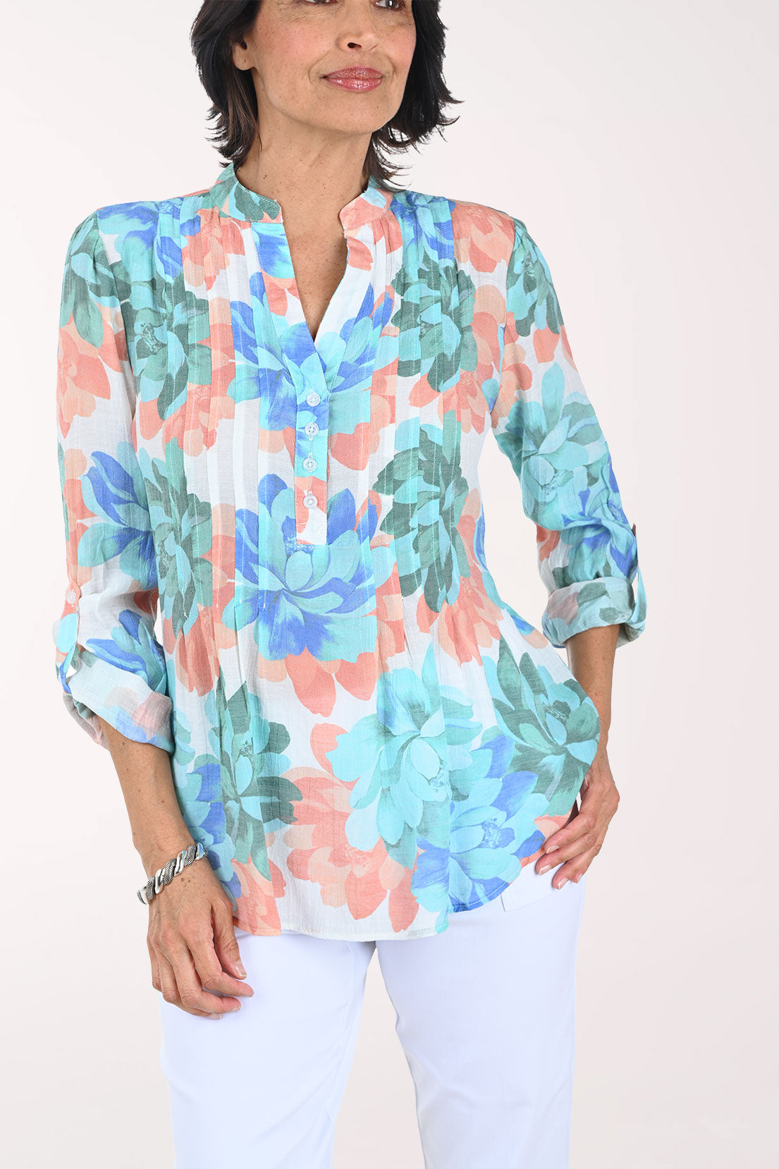 Dahlia Pleated Roll Sleeve Blouse