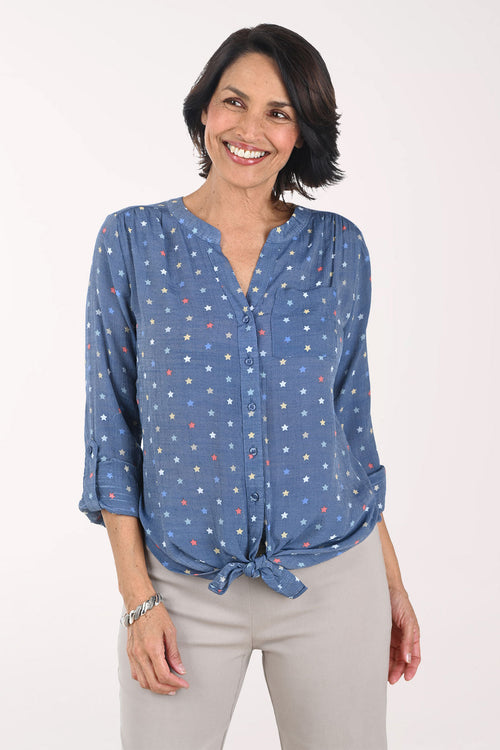 Americana Navy Stars Button-Front Blouse