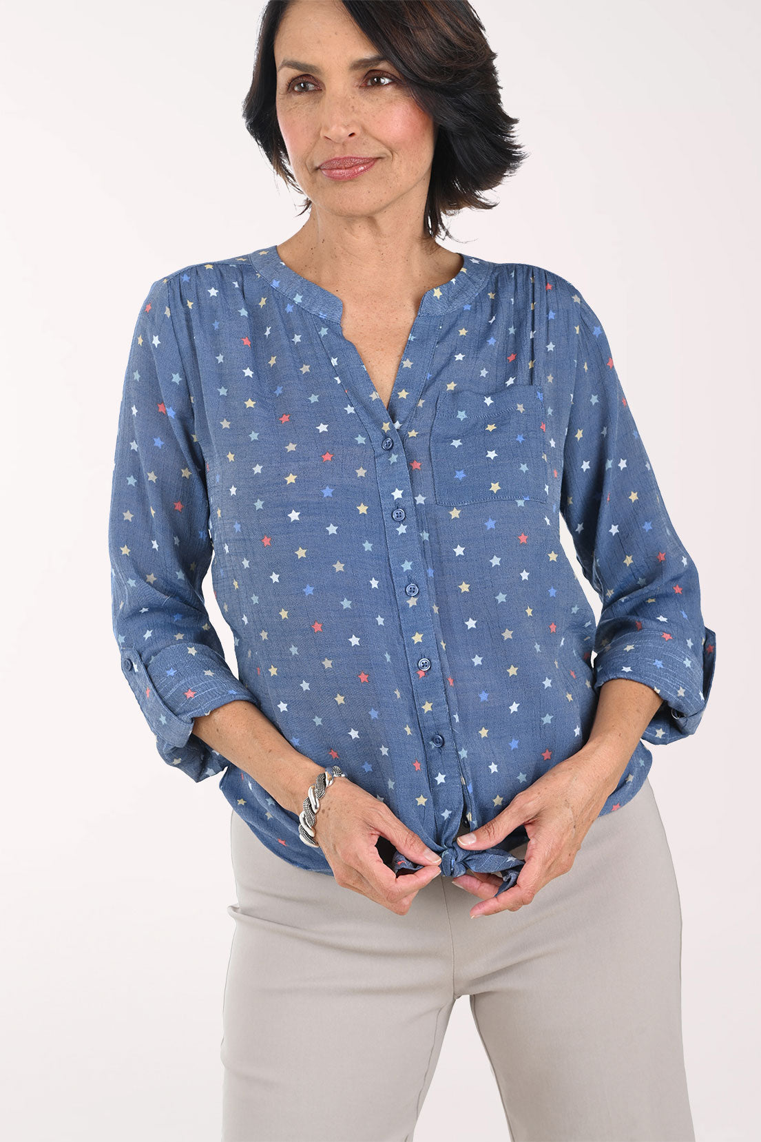 Americana Navy Stars Button-Front Blouse