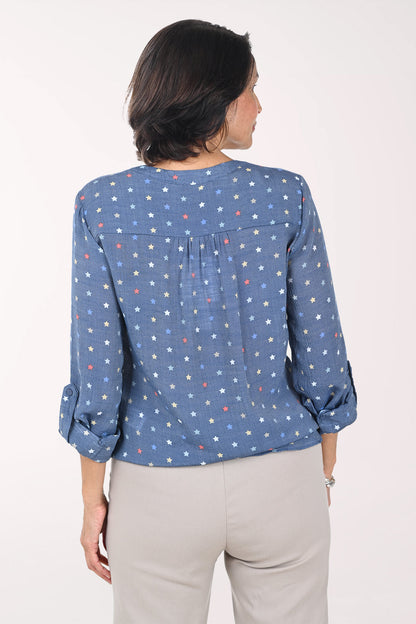 Americana Navy Stars Button-Front Blouse