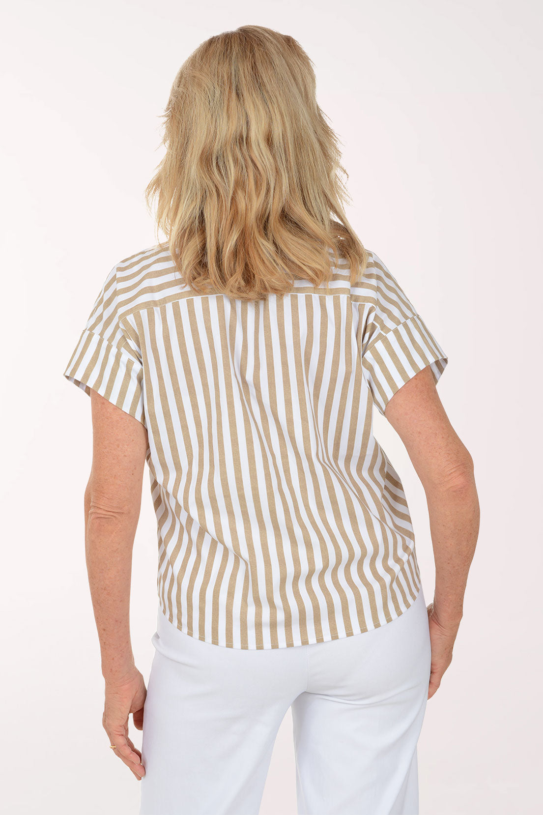 Stripe Cuffed High-Low Shirt