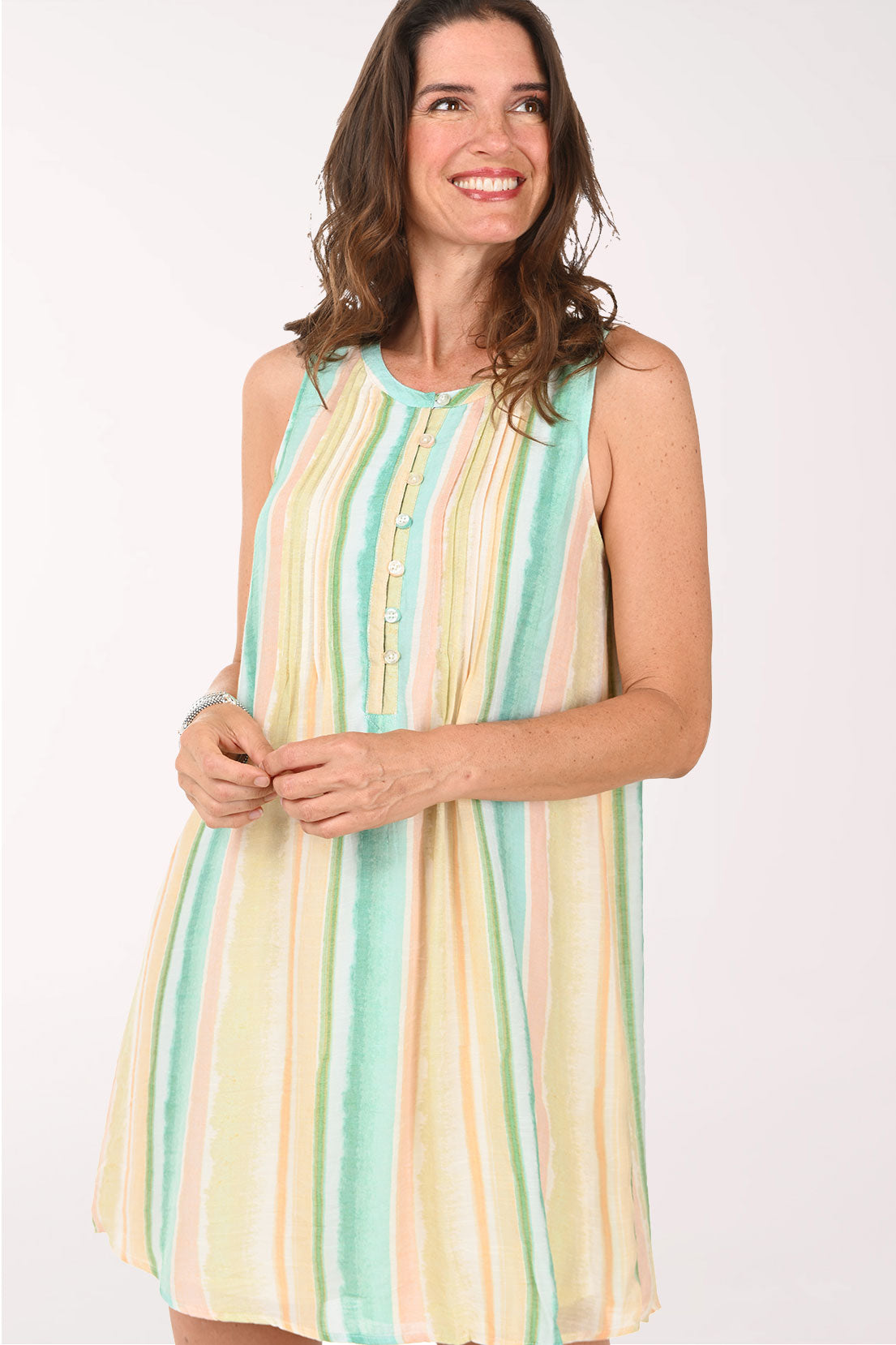 Lily Pond Striped Pleated Sleeveless Dress