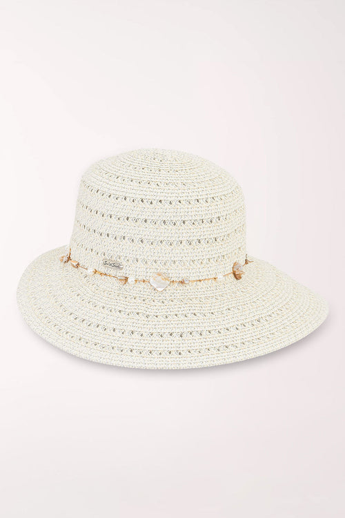 Shell Accented Glitter Tapered Sun Hat