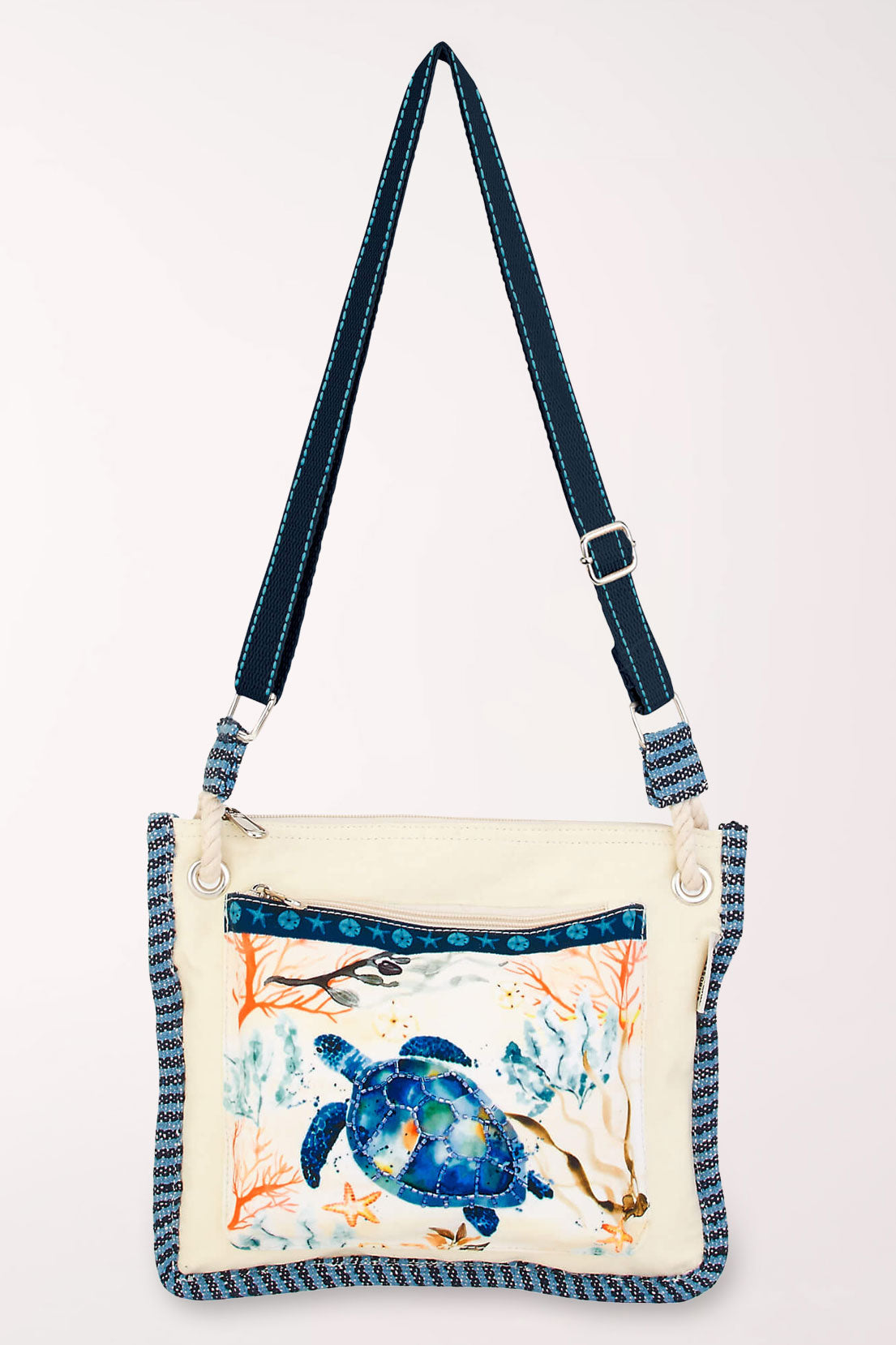Beaded Sea Turtle Canvas Crossbody Bag